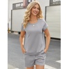 image:imageEkouaer Two Piece Sets for Women Summer Lounge Short Sets with Pocket  Soft Womens Lounge Set Crew Neck Cap Sleeve Drawstring Vacation Outfits 2 Piece Matching Sets Women ClothingGrey