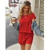 image:imageEkouaer Two Piece Sets for Women Summer Lounge Short Sets with Pocket  Soft Womens Lounge Set Crew Neck Cap Sleeve Drawstring Vacation Outfits 2 Piece Matching Sets Women ClothingRed