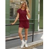 image:imageEkouaer Two Piece Sets for Women Summer Lounge Short Sets with Pocket  Soft Womens Lounge Set Crew Neck Cap Sleeve Drawstring Vacation Outfits 2 Piece Matching Sets Women ClothingWine Red
