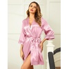 image:imageEkouaer Women Silky Satin Robe Lace Bridesmaid Bathrobes Kimono Loungewear  Short Bride Robes for Bridal Wedding Party 34 Sleeves Knee Length Maternity Robe Lightweight Soft Satin FabricDeep Pink