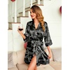 image:imageEkouaer Women Silky Satin Robe Lace Bridesmaid Bathrobes Kimono Loungewear  Short Bride Robes for Bridal Wedding Party 34 Sleeves Knee Length Maternity Robe Lightweight Soft Satin FabricBlack Leopard