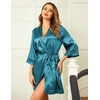 image:imageEkouaer Women Silky Satin Robe Lace Bridesmaid Bathrobes Kimono Loungewear  Short Bride Robes for Bridal Wedding Party 34 Sleeves Knee Length Maternity Robe Lightweight Soft Satin FabricCeladon Green