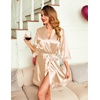 image:imageEkouaer Women Silky Satin Robe Lace Bridesmaid Bathrobes Kimono Loungewear  Short Bride Robes for Bridal Wedding Party 34 Sleeves Knee Length Maternity Robe Lightweight Soft Satin FabricFlesh Color