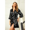 image:imageEkouaer Women Silky Satin Robe Lace Bridesmaid Bathrobes Kimono Loungewear  Short Bride Robes for Bridal Wedding Party 34 Sleeves Knee Length Maternity Robe Lightweight Soft Satin FabricBlack Leopard