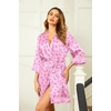 image:imageEkouaer Women Silky Satin Robe Lace Bridesmaid Bathrobes Kimono Loungewear  Short Bride Robes for Bridal Wedding Party 34 Sleeves Knee Length Maternity Robe Lightweight Soft Satin FabricPink Bowknot