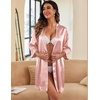 image:imageEkouaer Women Silky Satin Robe Lace Bridesmaid Bathrobes Kimono Loungewear  Short Bride Robes for Bridal Wedding Party 34 Sleeves Knee Length Maternity Robe Lightweight Soft Satin FabricChampagne