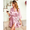 image:imageEkouaer Women Silky Satin Robe Lace Bridesmaid Bathrobes Kimono Loungewear  Short Bride Robes for Bridal Wedding Party 34 Sleeves Knee Length Maternity Robe Lightweight Soft Satin FabricDeep Pink