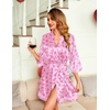 image:imageEkouaer Women Silky Satin Robe Lace Bridesmaid Bathrobes Kimono Loungewear  Short Bride Robes for Bridal Wedding Party 34 Sleeves Knee Length Maternity Robe Lightweight Soft Satin FabricPink Bowknot