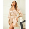 image:imageEkouaer Women Silky Satin Robe Lace Bridesmaid Bathrobes Kimono Loungewear  Short Bride Robes for Bridal Wedding Party 34 Sleeves Knee Length Maternity Robe Lightweight Soft Satin FabricFlesh Color