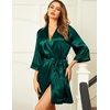 image:imageEkouaer Women Silky Satin Robe Lace Bridesmaid Bathrobes Kimono Loungewear  Short Bride Robes for Bridal Wedding Party 34 Sleeves Knee Length Maternity Robe Lightweight Soft Satin FabricDark Green