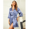 image:imageEkouaer Women Silky Satin Robe Lace Bridesmaid Bathrobes Kimono Loungewear  Short Bride Robes for Bridal Wedding Party 34 Sleeves Knee Length Maternity Robe Lightweight Soft Satin FabricCobalt Blue
