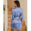image:imageEkouaer Women Silky Satin Robe Lace Bridesmaid Bathrobes Kimono Loungewear  Short Bride Robes for Bridal Wedding Party 34 Sleeves Knee Length Maternity Robe Lightweight Soft Satin FabricCobalt Blue