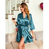 image:imageEkouaer Women Silky Satin Robe Lace Bridesmaid Bathrobes Kimono Loungewear  Short Bride Robes for Bridal Wedding Party 34 Sleeves Knee Length Maternity Robe Lightweight Soft Satin FabricCeladon Green