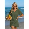 image:imageEkouaer Womens Coverup Swimsuit Summer Cover Ups Swimwear 2026 Bathing Suit  Short SleeveTwisted Cover Up Dress Swim Suit Beach VacationArmy Green