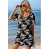 image:imageEkouaer Womens Coverup Swimsuit Summer Cover Ups Swimwear 2026 Bathing Suit  Short SleeveTwisted Cover Up Dress Swim Suit Beach VacationBlack Palm Leaf