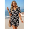 image:imageEkouaer Womens Coverup Swimsuit Summer Cover Ups Swimwear 2026 Bathing Suit  Short SleeveTwisted Cover Up Dress Swim Suit Beach VacationBlack Palm Leaf