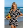 image:imageEkouaer Womens Coverup Swimsuit Summer Cover Ups Swimwear 2026 Bathing Suit  Short SleeveTwisted Cover Up Dress Swim Suit Beach VacationBlack Palm Leaf