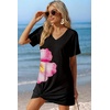 image:imageEkouaer Womens Coverup Swimsuit Summer Cover Ups Swimwear 2026 Bathing Suit  Short SleeveTwisted Cover Up Dress Swim Suit Beach VacationBlack Pink Floral
