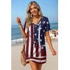 image:imageEkouaer Womens Coverup Swimsuit Summer Cover Ups Swimwear 2026 Bathing Suit  Short SleeveTwisted Cover Up Dress Swim Suit Beach VacationFlag