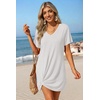 image:imageEkouaer Womens Coverup Swimsuit Summer Cover Ups Swimwear 2026 Bathing Suit  Short SleeveTwisted Cover Up Dress Swim Suit Beach VacationWhite