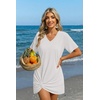 image:imageEkouaer Womens Coverup Swimsuit Summer Cover Ups Swimwear 2026 Bathing Suit  Short SleeveTwisted Cover Up Dress Swim Suit Beach VacationWhite