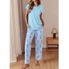 image:imageEkouaer Womens Pajama Sets 2 Pcs Short Sleeve Lounge Set with Pockets  Sleep Top with Pocket and Long Pants Comfy Pjs suitable for Daily life Yoga work home sleeping and travelBlue Bouquets