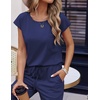 image:imageEkouaer Womens Pajama Sets 2 Pcs Short Sleeve Lounge Set with Pockets  Sleep Top with Pocket and Long Pants Comfy Pjs suitable for Daily life Yoga work home sleeping and travelNavy Blue1
