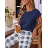 image:imageEkouaer Womens Pajama Sets 2 Pcs Short Sleeve Lounge Set with Pockets  Sleep Top with Pocket and Long Pants Comfy Pjs suitable for Daily life Yoga work home sleeping and travelNavy Blue Plaid
