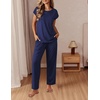 image:imageEkouaer Womens Pajama Sets 2 Pcs Short Sleeve Lounge Set with Pockets  Sleep Top with Pocket and Long Pants Comfy Pjs suitable for Daily life Yoga work home sleeping and travelNavy Blue1