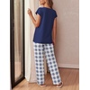 image:imageEkouaer Womens Pajama Sets 2 Pcs Short Sleeve Lounge Set with Pockets  Sleep Top with Pocket and Long Pants Comfy Pjs suitable for Daily life Yoga work home sleeping and travelNavy Blue Plaid
