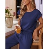 image:imageEkouaer Womens Pajama Sets 2 Pcs Short Sleeve Lounge Set with Pockets  Sleep Top with Pocket and Long Pants Comfy Pjs suitable for Daily life Yoga work home sleeping and travelNavy Blue1