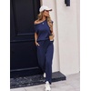 image:imageEkouaer Womens Pajama Sets 2 Pcs Short Sleeve Lounge Set with Pockets  Sleep Top with Pocket and Long Pants Comfy Pjs suitable for Daily life Yoga work home sleeping and travelNavy Blue1