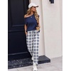 image:imageEkouaer Womens Pajama Sets 2 Pcs Short Sleeve Lounge Set with Pockets  Sleep Top with Pocket and Long Pants Comfy Pjs suitable for Daily life Yoga work home sleeping and travelNavy Blue Plaid