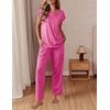 image:imageEkouaer Womens Pajama Sets 2 Pcs Short Sleeve Lounge Set with Pockets  Sleep Top with Pocket and Long Pants Comfy Pjs suitable for Daily life Yoga work home sleeping and travelRose Red
