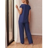 image:imageEkouaer Womens Pajama Sets 2 Pcs Short Sleeve Lounge Set with Pockets  Sleep Top with Pocket and Long Pants Comfy Pjs suitable for Daily life Yoga work home sleeping and travelNavy Blue1