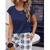 image:imageEkouaer Womens Pajama Sets 2 Pcs Short Sleeve Lounge Set with Pockets  Sleep Top with Pocket and Long Pants Comfy Pjs suitable for Daily life Yoga work home sleeping and travelNavy Blue Plaid
