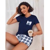 image:imageEkouaer Womens Pajama Sets Shorts Soft 2 Piece Lounge Set with Chest Pocket  Lightweight Sleepwear Vneck short sleeve top with drawstring shorts casual Pjs for allseason daily wear available in XSBlue Plaid