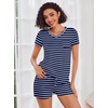 image:imageEkouaer Womens Pajama Sets Shorts Soft 2 Piece Lounge Set with Chest Pocket  Lightweight Sleepwear Vneck short sleeve top with drawstring shorts casual Pjs for allseason daily wear available in XSNavy Blue Stripes