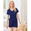 image:imageEkouaer Womens Pajama Sets Shorts Soft 2 Piece Lounge Set with Chest Pocket  Lightweight Sleepwear Vneck short sleeve top with drawstring shorts casual Pjs for allseason daily wear available in XSNavy Blue