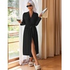 image:imageEkouaer Womens Robes Long Bathrobe Ribbed Knit Kimono Robe Soft Sleepwear  Lightweight Robes with Pockets Casual Ladies Loungewear Long Sleeves Midcalf LengthBlack