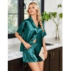 image:imageEkouaer Womens Satin Pajama Set Short Sleeve Sleepwear Button Down Pjs  Silky Smooth Satin Soft Top and Shorts Bridal Getting Ready Outfit 2 Piece Loungewear Set for Daily Sleep Wedding PartyBlue Green