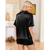 image:imageEkouaer Womens Satin Pajama Set Short Sleeve Sleepwear Button Down Pjs  Silky Smooth Satin Soft Top and Shorts Bridal Getting Ready Outfit 2 Piece Loungewear Set for Daily Sleep Wedding PartyBlack