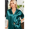 image:imageEkouaer Womens Satin Pajama Set Short Sleeve Sleepwear Button Down Pjs  Silky Smooth Satin Soft Top and Shorts Bridal Getting Ready Outfit 2 Piece Loungewear Set for Daily Sleep Wedding PartyBlue Green