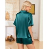 image:imageEkouaer Womens Satin Pajama Set Short Sleeve Sleepwear Button Down Pjs  Silky Smooth Satin Soft Top and Shorts Bridal Getting Ready Outfit 2 Piece Loungewear Set for Daily Sleep Wedding PartyBlue Green