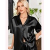 image:imageEkouaer Womens Satin Pajama Set Short Sleeve Sleepwear Button Down Pjs  Silky Smooth Satin Soft Top and Shorts Bridal Getting Ready Outfit 2 Piece Loungewear Set for Daily Sleep Wedding PartyBlack