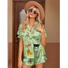 image:imageEkouaer Womens Satin Pajamas Set Button Down 2 Piece Silk Pjs Shorts Set Ruffle Lingerie Notch Collar Sleepwear  2 Piece Satin Pjs Shorts Set Ruffle Notch Collar for SleepLoungeWeddingBridal PartyPattern8green Constellation