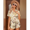 image:imageEkouaer Womens Satin Pajamas Set Button Down 2 Piece Silk Pjs Shorts Set Ruffle Lingerie Notch Collar Sleepwear  2 Piece Satin Pjs Shorts Set Ruffle Notch Collar for SleepLoungeWeddingBridal PartyZebra Collection