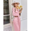image:imageEkouaer Womens Satin Silk Pajamas Long Sleeve Button Up Pjs Lounge Sets  Soft 2Piece Set Adjustable Drawstring Waistband Side Pockets Ideal for Sleep Lounging PartyPink