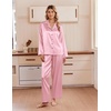 image:imageEkouaer Womens Satin Silk Pajamas Long Sleeve Button Up Pjs Lounge Sets  Soft 2Piece Set Adjustable Drawstring Waistband Side Pockets Ideal for Sleep Lounging PartyPink