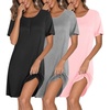 image:imageEkouaer 3 Pack Nightgowns for Women Short Sleeve Sleepshirt Night Shirts  Button Down Nightshirts Soft Pajama Dress Casual Sleepwear VNeck Sleep Dress Night Gowns for Sleep Home Daily Wear TravelBlackGreyPink